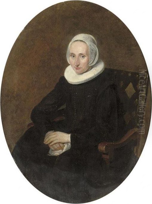 Portrait Of A Lady, 
Three-quarter-length, Seated, In A Black Dresswith A White Ruff And 
Bonnet Oil Painting by Gerard Terborch