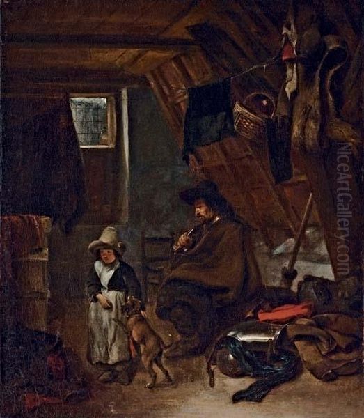 An Officer Smoking A Pipe And A Young Girl With A Dog In An Attic Room


Lot Title Oil Painting by Gerard Terborch