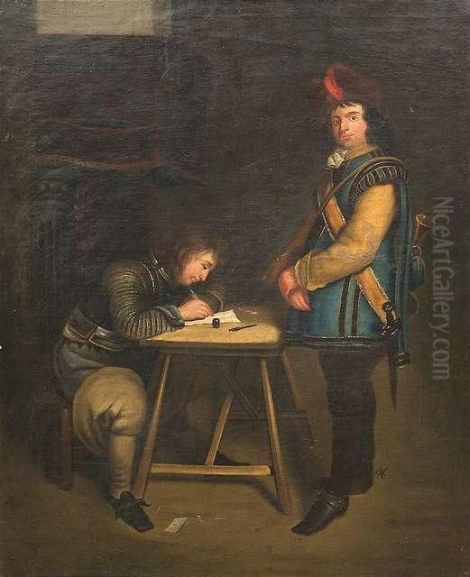 Officer Writing A Letter Oil Painting by Gerard Terborch