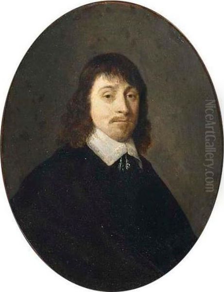 A Portrait Of A Bearded Man, 
Bust Length, Wearing A Black Coat With Lace Collar; A Portrait Of A 
Lady, Bust Length, Wearing A Black Dress With A Lace Collar And A Pearl 
Neck Lace Oil Painting by Gerard Terborch
