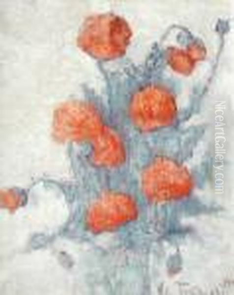 Czerwone Kwiaty Oil Painting by Wlodzimierz Terlikowski