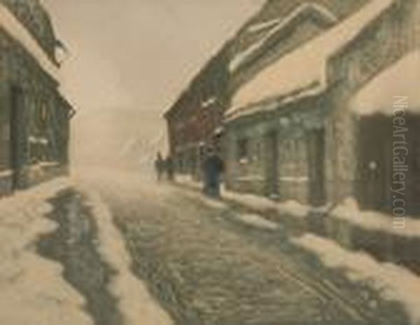 Thaw Oil Painting by Fritz Thaulow