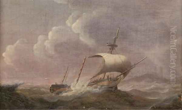 A dismasted merchantman under jury rig off the coast Oil Painting by Francis Sartorius