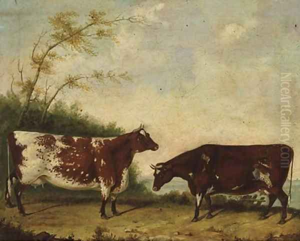 Cows in a landscape Oil Painting by English Provincial School