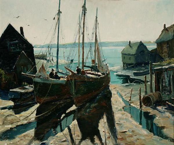Harbor Scene At Low Tide Oil Painting by Anthony Thieme
