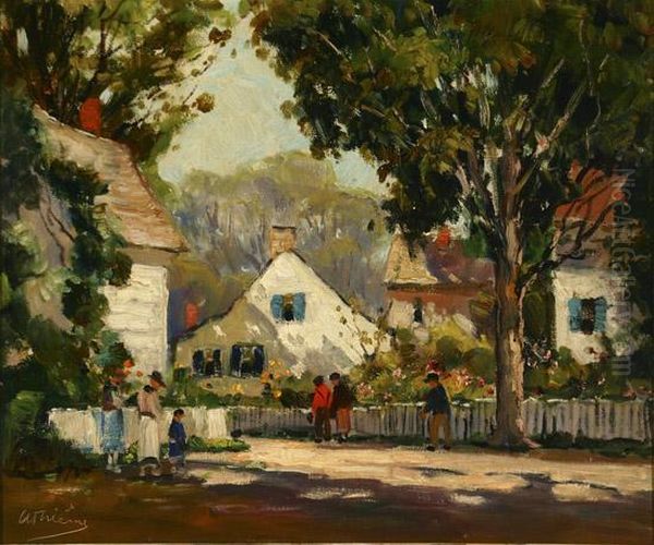 A Sun Dappled Rockport Street Scene Withfigures Oil Painting by Anthony Thieme