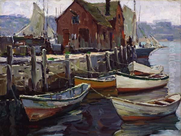 Boats At Dock Oil Painting by Anthony Thieme