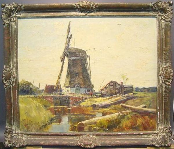 A Dutch Windmill Oil Painting by Anthony Thieme