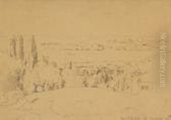 Blick Auf Ein Stadtchen In
 Hugeliger Landschaft Oil Painting by Hans Thoma