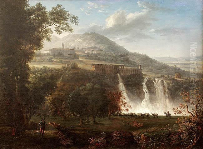 Pejzaz Z Wodospadem Oil Painting by Josef Thoma