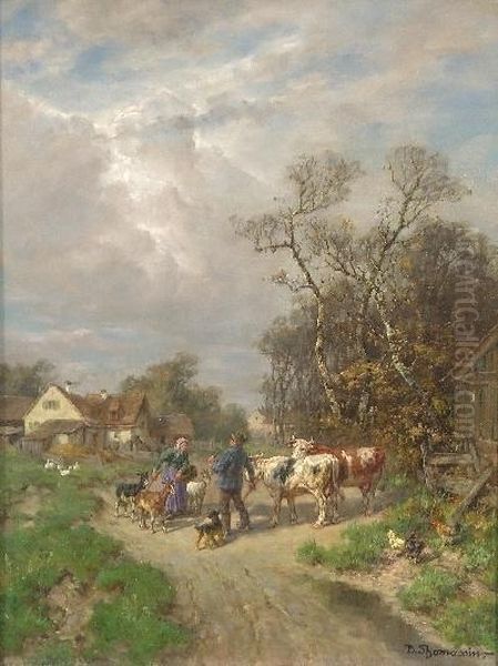 Die Begegnung Auf
Dem Dorfweg Oil Painting by Desire Tomassin