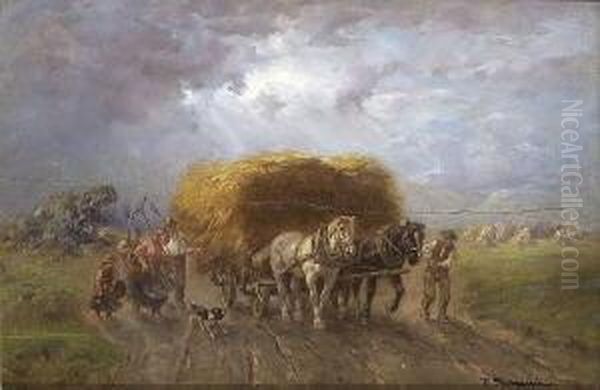 Bauern Mit Ihrem Heuwagen Auf Dem
 Heimweg Oil Painting by Desire Tomassin