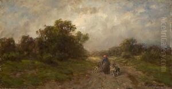Bauerin Mit Ziegen Auf Dem
 Heimweg. Oil Painting by Desire Tomassin