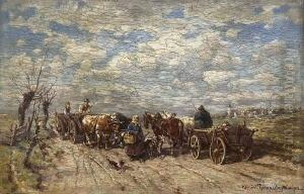 Bauern Mit
 Pferdefuhrwerken Oil Painting by Desire Tomassin