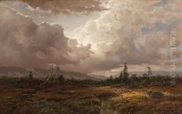 Moorlandschaft Bei Aufziehendem
 Gewitter. Oil Painting by Desire Tomassin