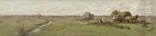 Heuernte In Weiter
 Bachlandschaft. Oil Painting by Desire Tomassin