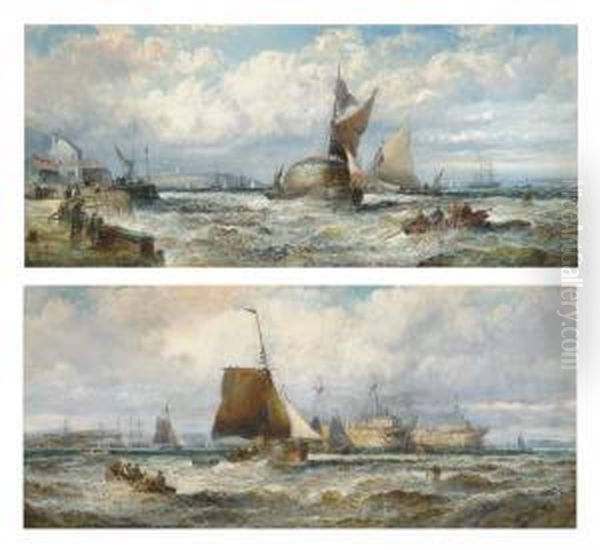 Hay Barges And Other Shipping In A Stiff Breeze Off Dover Oil Painting by William A. Thornley or Thornbery