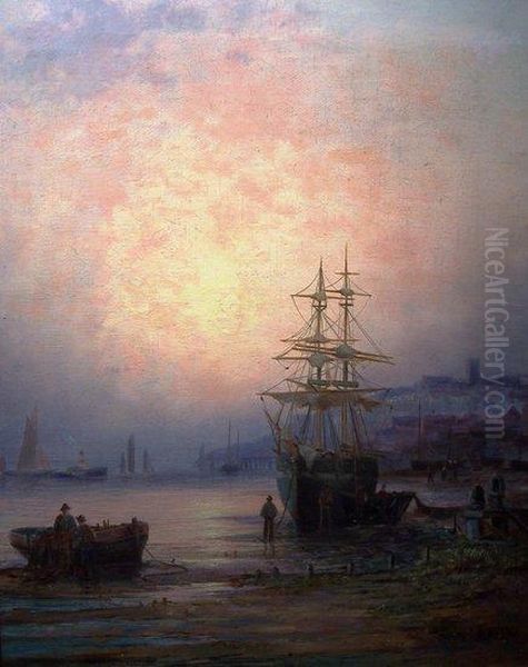 Sailing Ships Off Whitby Oil Painting by William A. Thornley or Thornbery