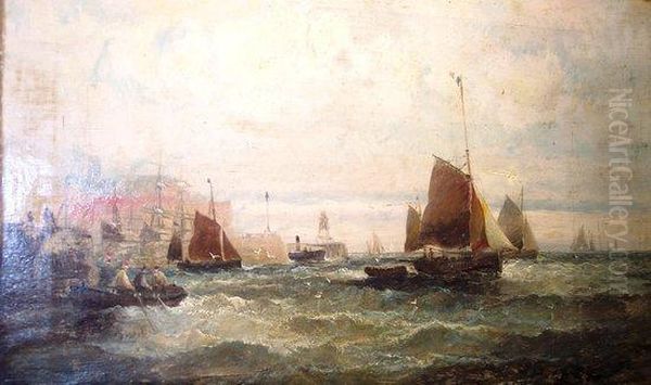 Fishing Boats Leaving Harbour Oil Painting by William A. Thornley or Thornbery