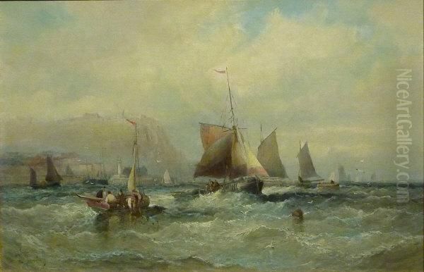 Fishing Boats In The South Bay Scarborough Oil Painting by William A. Thornley or Thornbery