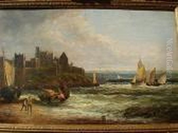 Fishing Boats Approaching The Shore, Before Acastle Oil Painting by William A. Thornley or Thornbery