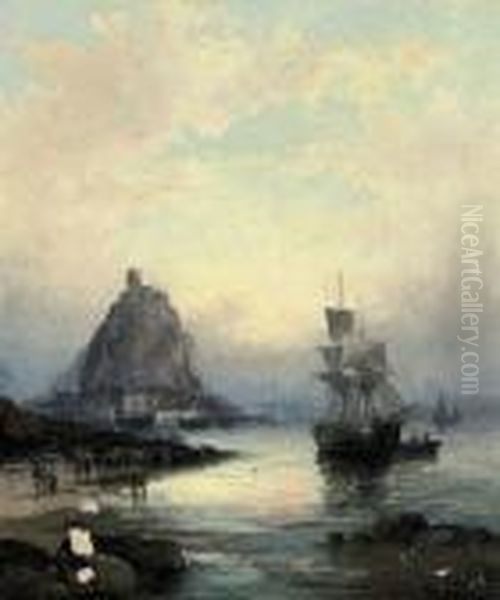 St. Michael's Mount At Dusk Oil Painting by William A. Thornley or Thornbery