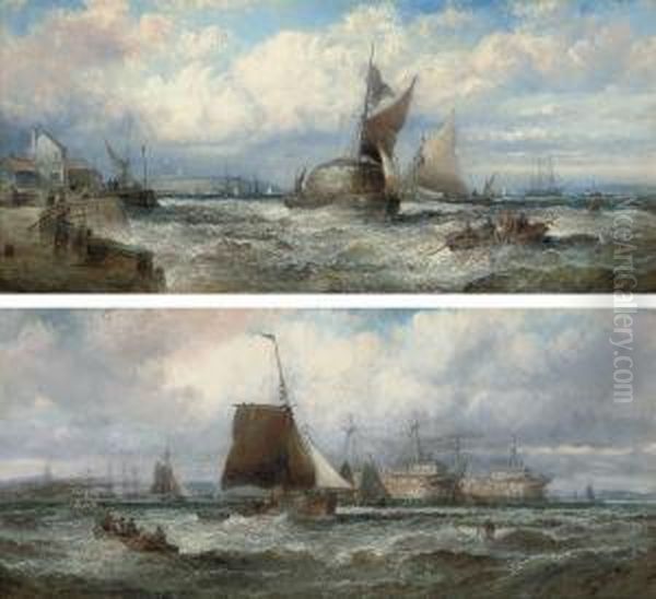 A Fresh Breeze, Old Hulks In The Hamoaze Oil Painting by William A. Thornley or Thornbery