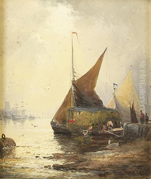 Low Tide In The Estuary Oil Painting by William A. Thornley or Thornbery
