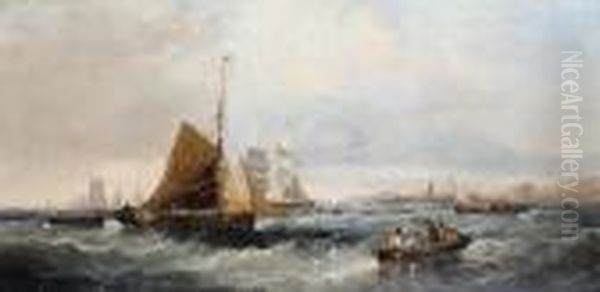 Fishing Boats On A Breezy Day Oil Painting by William A. Thornley or Thornbery
