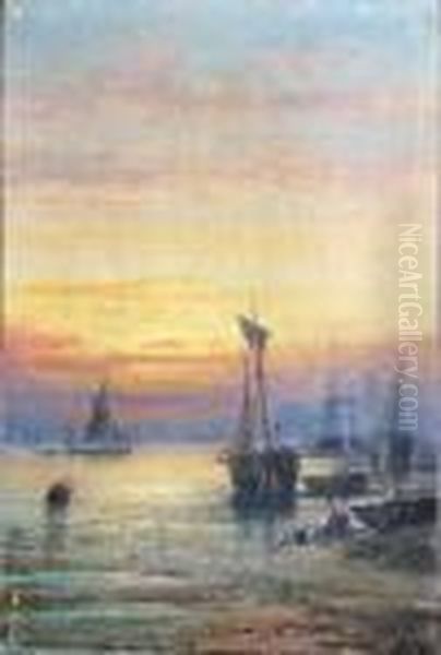 Sunset, Low Tide Near Faversham Oil Painting by William A. Thornley or Thornbery