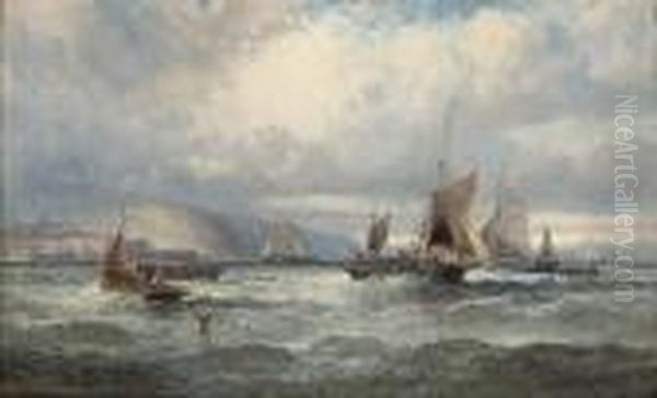 On The Coast; And Fishing Boats Off To The Grounds Oil Painting by William A. Thornley or Thornbery