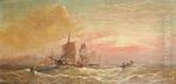 Sunset Off Eastbourne Oil Painting by William A. Thornley or Thornbery