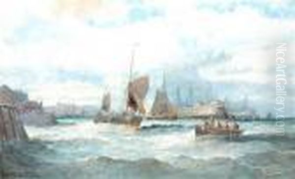 Dartmouth With Fishing Oil Painting by William A. Thornley or Thornbery