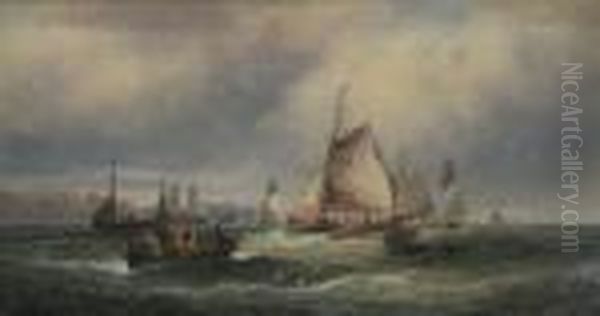 Fishing Boats Oil Painting by William A. Thornley or Thornbery