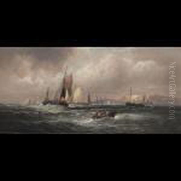 Fishing In Heavy Seas Oil Painting by William A. Thornley or Thornbery