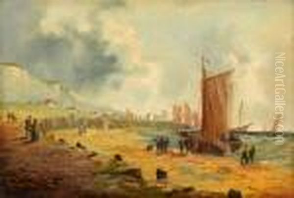 Coastal Scene With Boats Oil Painting by William A. Thornley or Thornbery