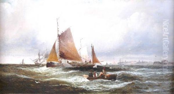 Shipping Off The Coast Oil Painting by William A. Thornley or Thornbery