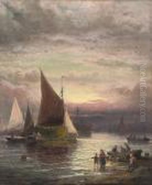 On The Medway At Dusk Oil Painting by William A. Thornley or Thornbery