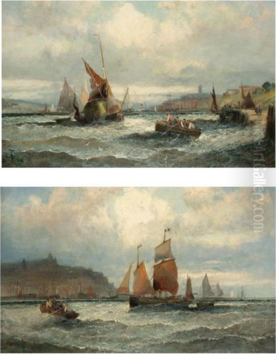 A Hay Barge Off Ramsgate; Fishermen Off Boulogne Oil Painting by William A. Thornley or Thornbery