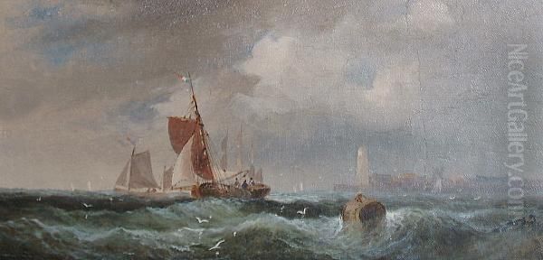 Shipping Off A Coastline; And A Companion Oil Painting by William A. Thornley or Thornbery