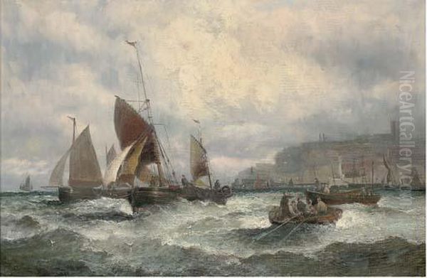 Fishing Boats Off Margate Oil Painting by William A. Thornley or Thornbery