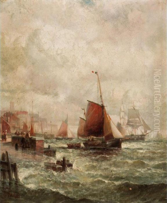 French Fishing Boat, Outward Bound Oil Painting by William A. Thornley or Thornbery