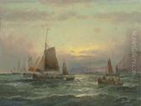 On The Medway At Dusk Oil Painting by William A. Thornley or Thornbery