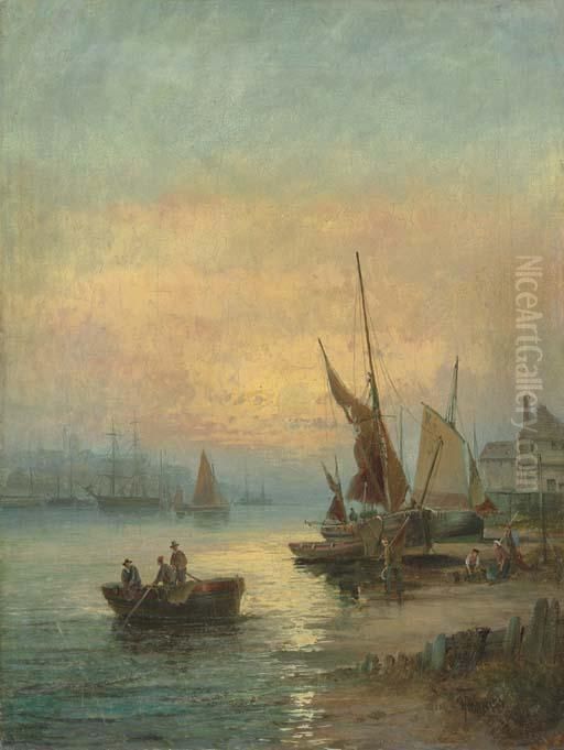 Fishing Boats Off Scarborough Oil Painting by William A. Thornley or Thornbery