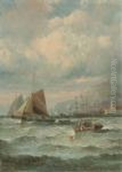 Shipping Off Tynemouth Oil Painting by William A. Thornley or Thornbery