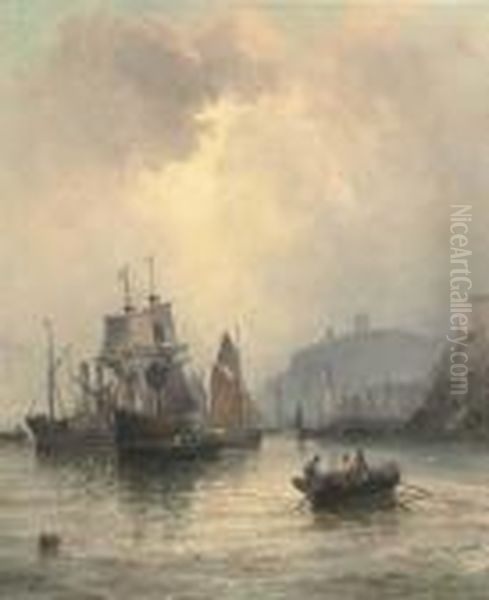 Congestion At The Harbour Mouth, Whitby Oil Painting by William A. Thornley or Thornbery
