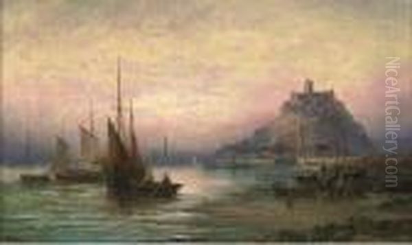 Unloading The Day's Catch Before St. Michael's Mount Oil Painting by William A. Thornley or Thornbery