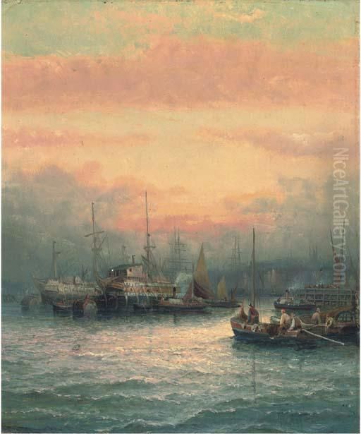 Hulks On The Medway At Dusk Oil Painting by William A. Thornley or Thornbery