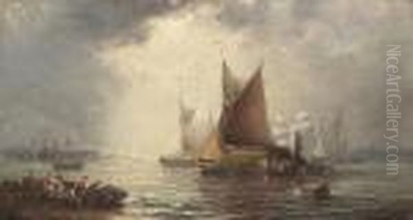 Unloading The Boats Oil Painting by William A. Thornley or Thornbery