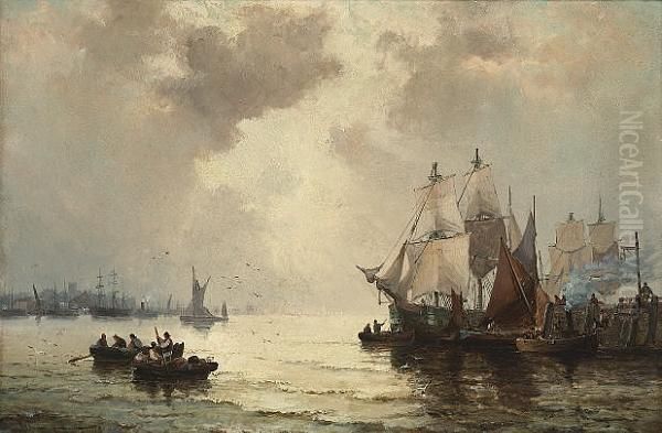Morning On The Thames Oil Painting by William A. Thornley or Thornbery